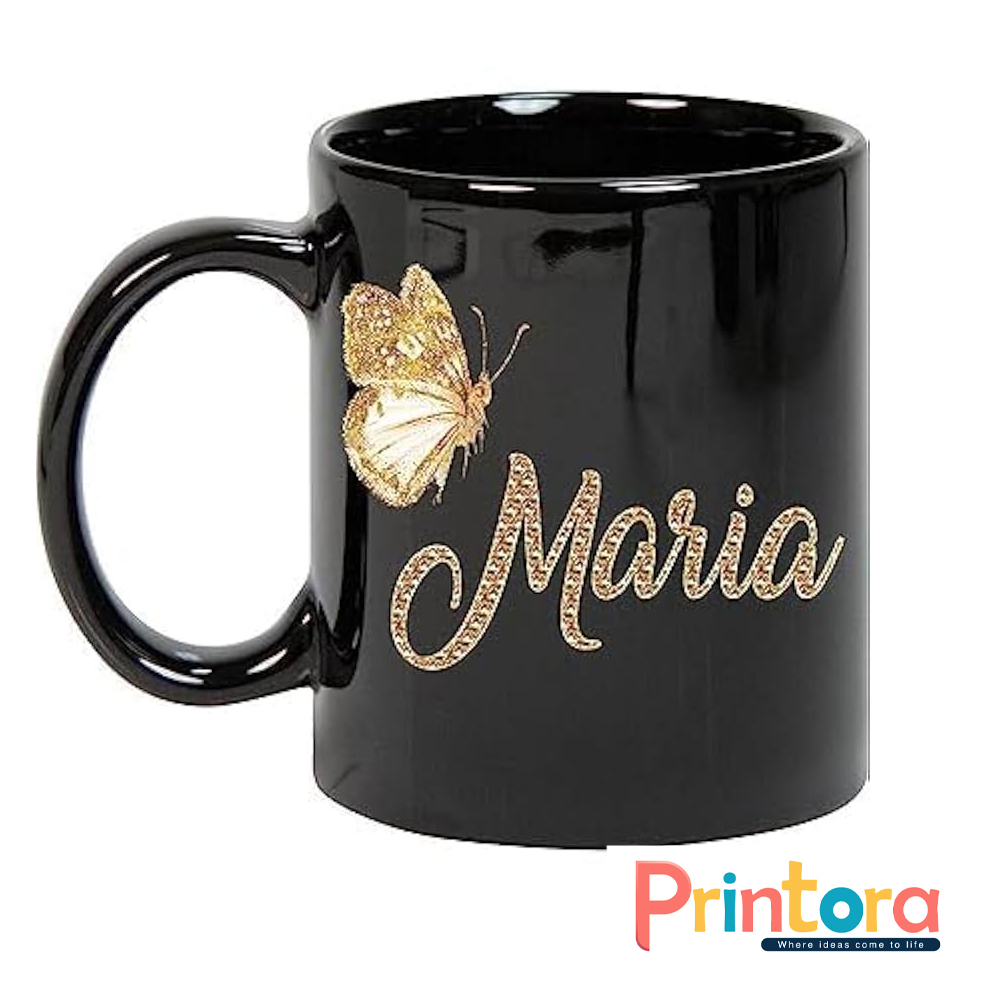 Black customized ceramic mug with printed name – personalized gift mug