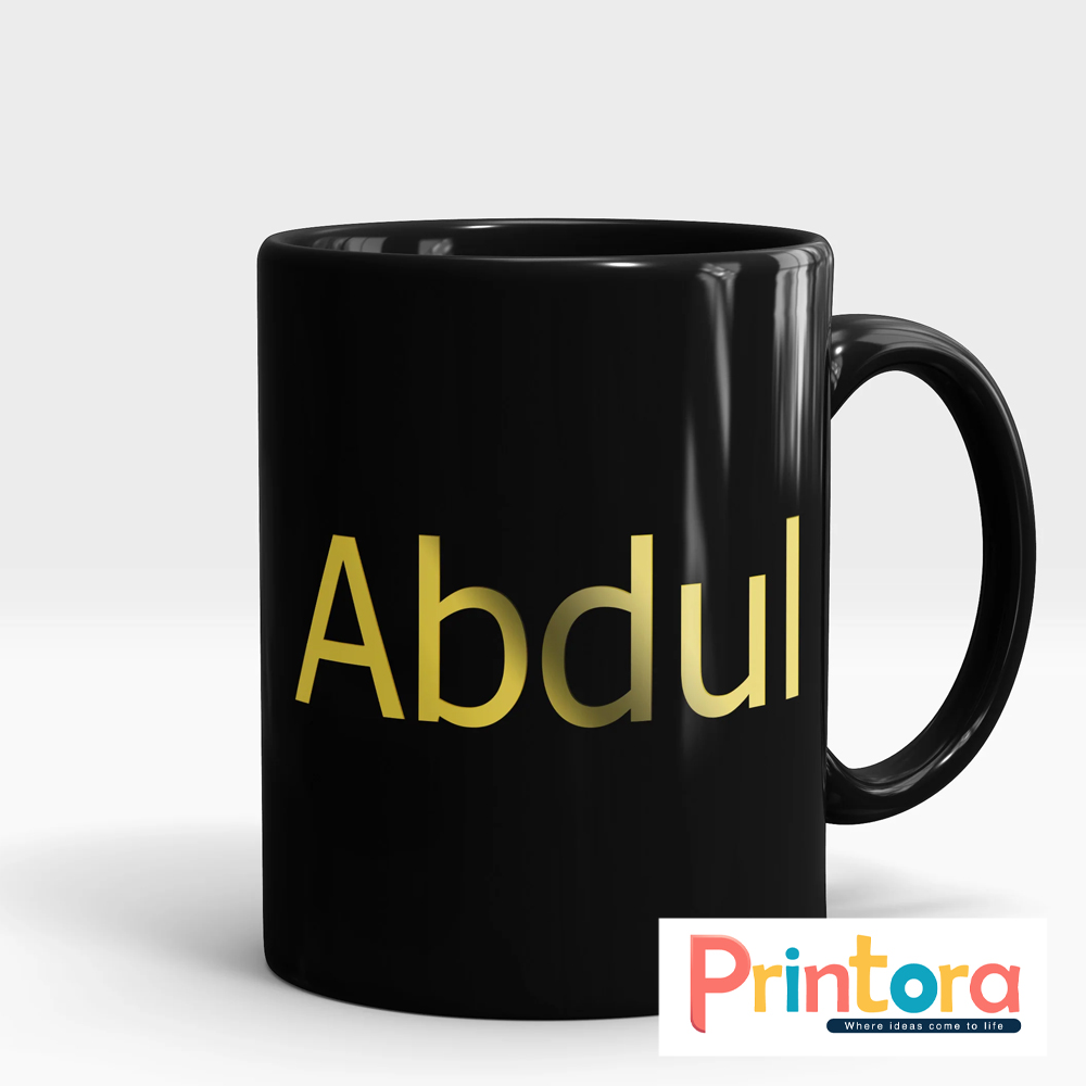 Black customized ceramic mug with printed name – personalized gift mug