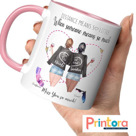 White friendship day mug with personalized photo and friendship quote