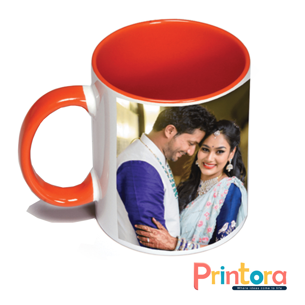 Customized anniversary white mug with couple photo print and personalized names