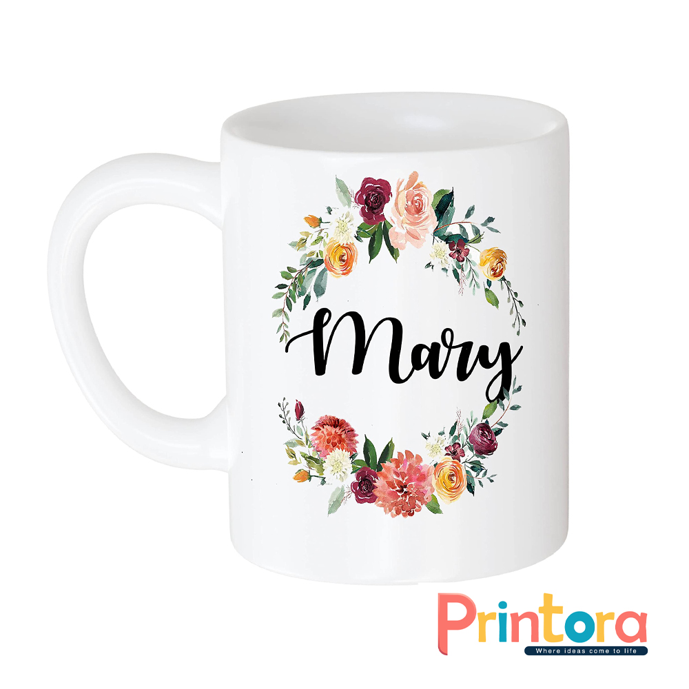 White customized ceramic mug with printed name – personalized gift mug