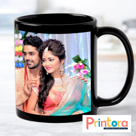 Black customized ceramic mug with printed photo – personalized photo mug gift