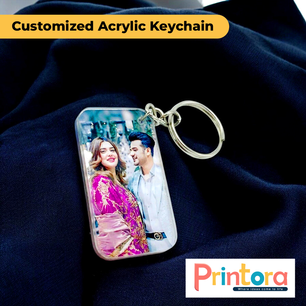 Customized acrylic keychain with name and photo, clear printed acrylic key holder