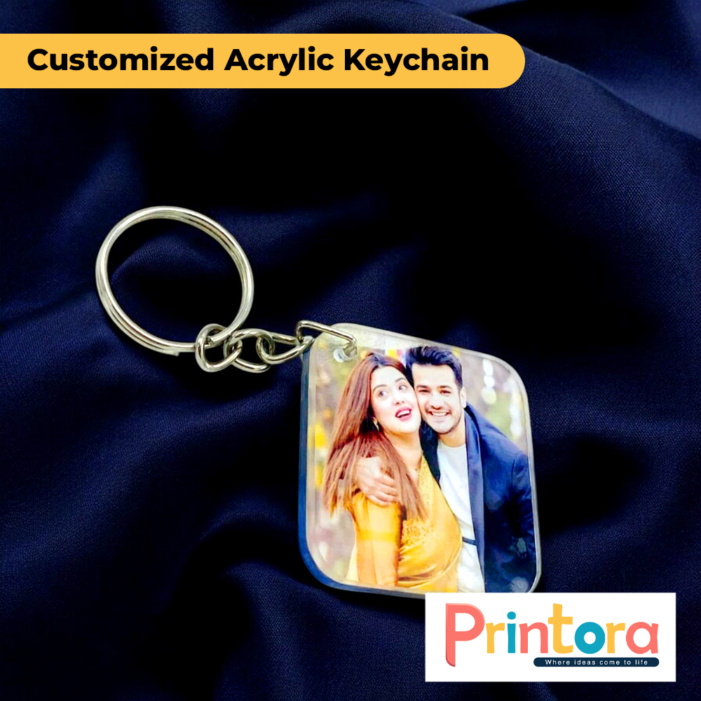 Customized acrylic keychain with name and photo, clear printed acrylic key holder