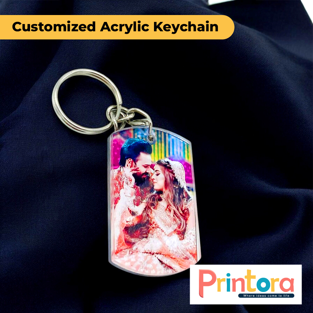 Customized acrylic keychain with name and photo, clear printed acrylic key holder