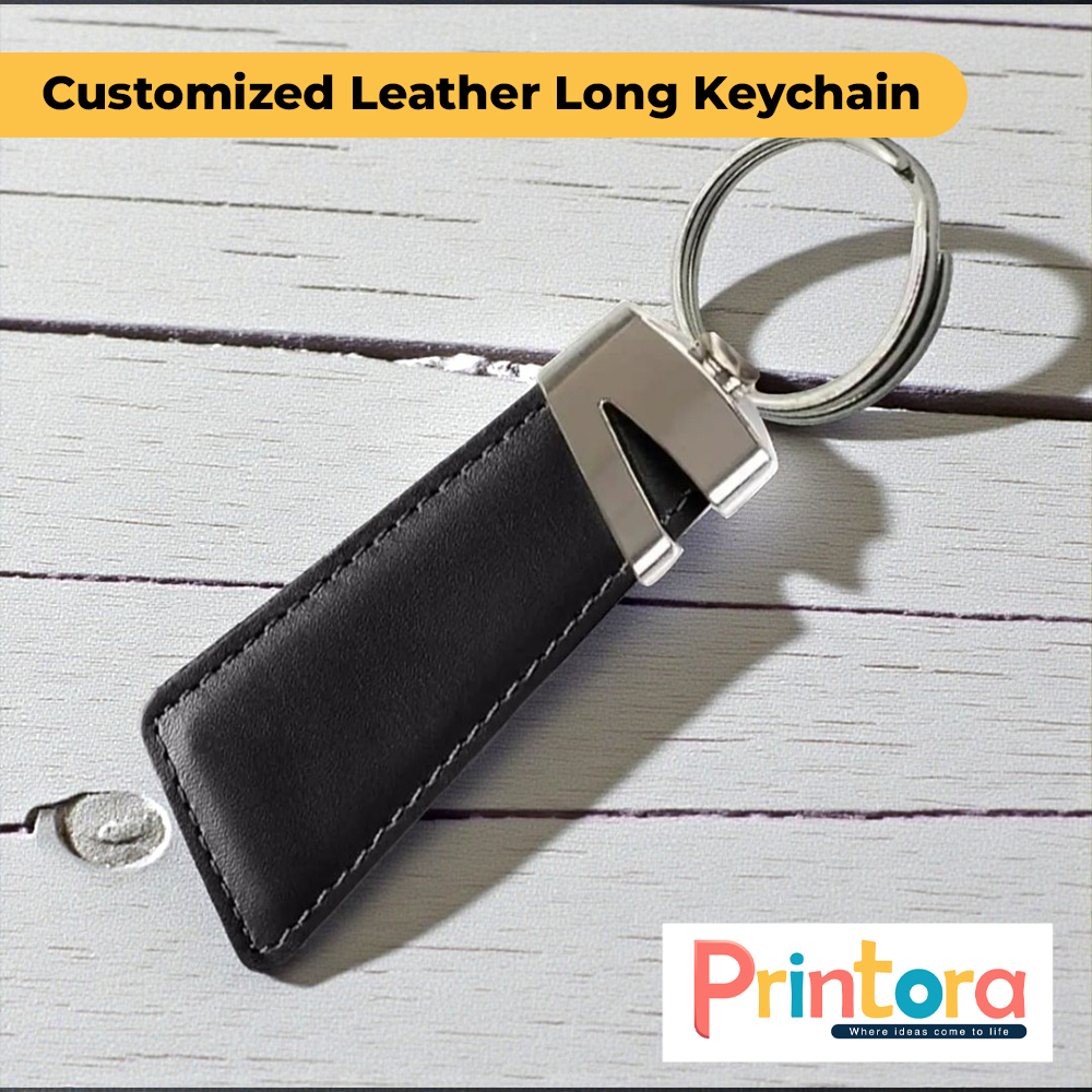Customized leather long keychain with name engraving, premium handmade key holder