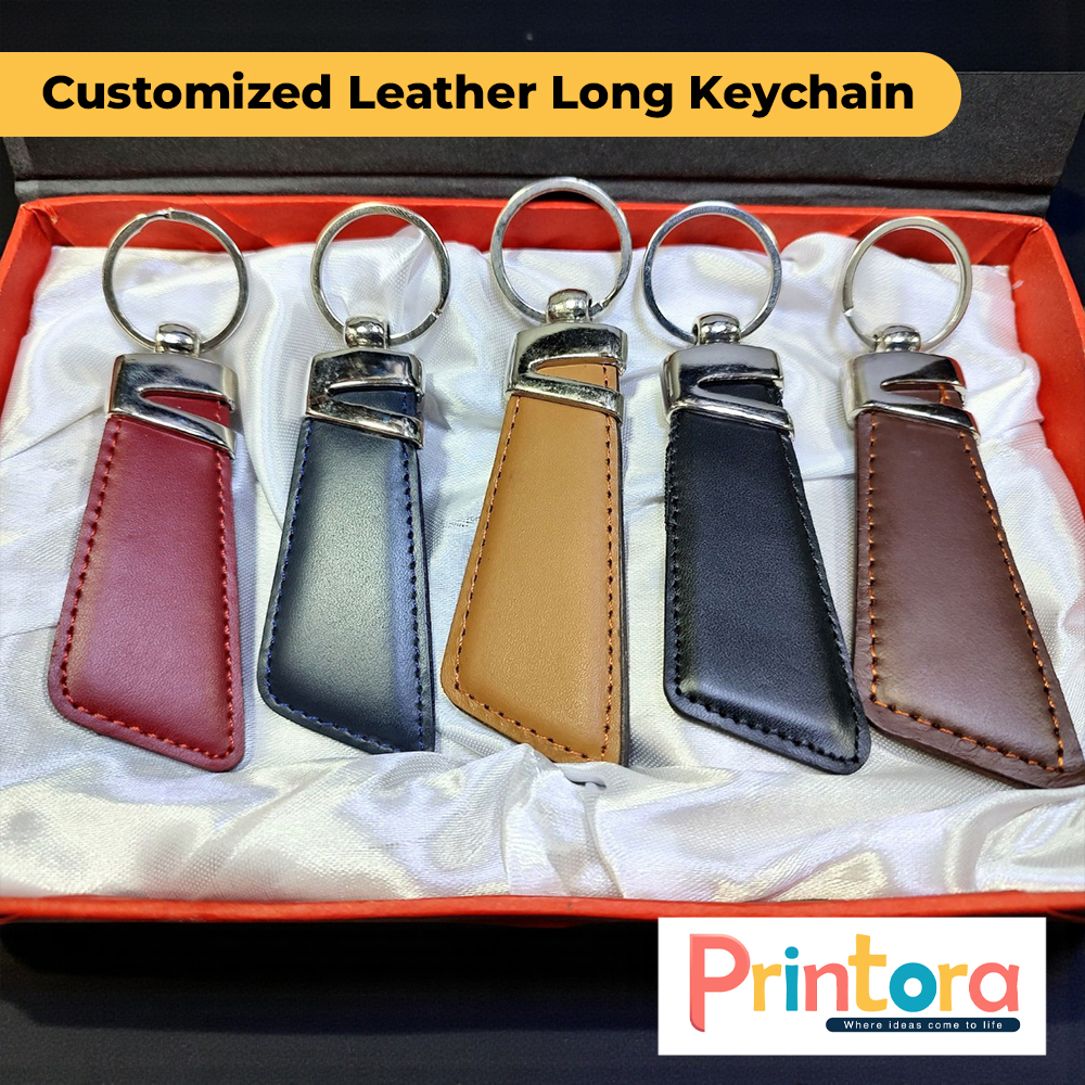 Customized leather long keychain with name engraving, premium handmade key holder