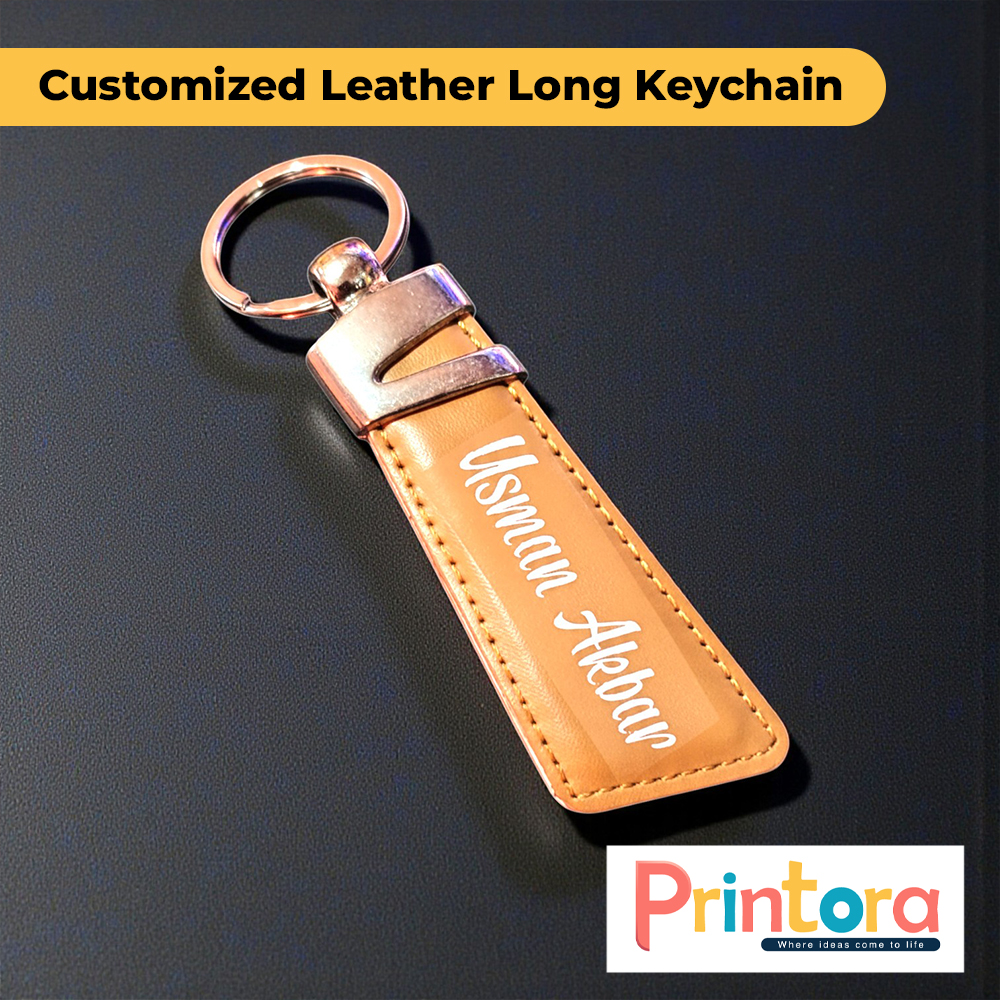 Customized leather long keychain with name engraving, premium handmade key holder