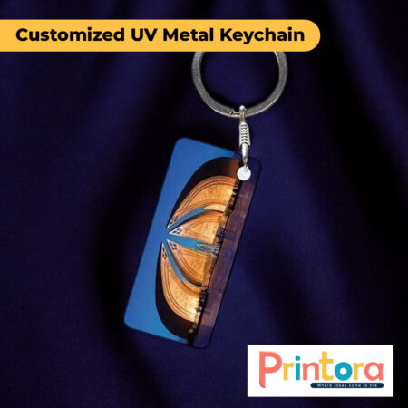 Customized UV metal keychain with high-resolution UV printing and glossy finish