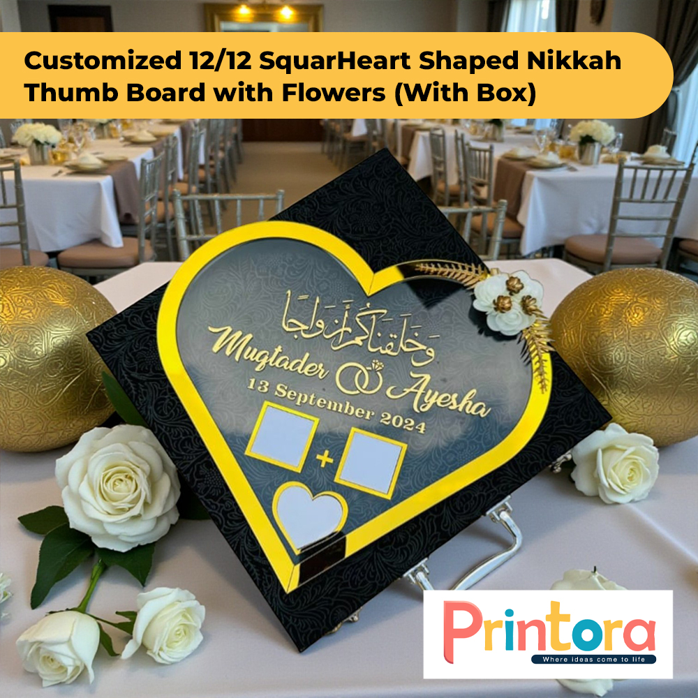 12x12 Heart Shaped Nikkah Thumb Board with Flower