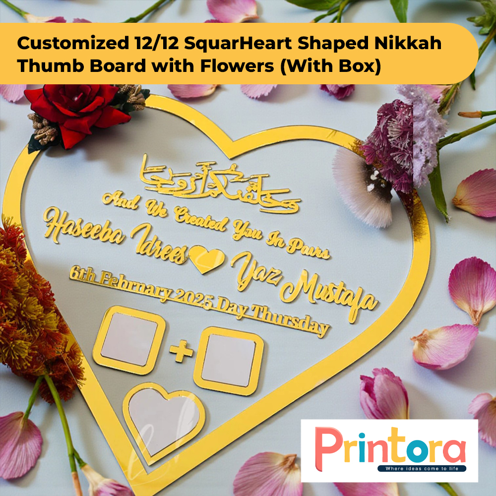 12x12 Heart Shaped Nikkah Thumb Board with Flower