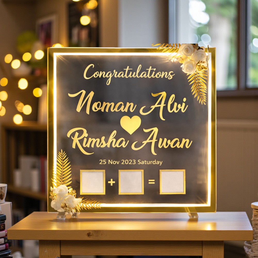 12x12 Square Nikkah Thumb Board with Light & Flowers