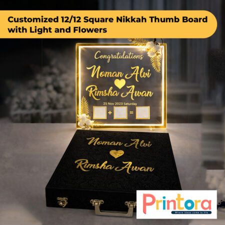 12x12 Square Nikkah Thumb Board with Light & Flowers