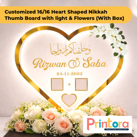 16x16 Heart Shaped Nikkah Thumb Board with Light & Flowers