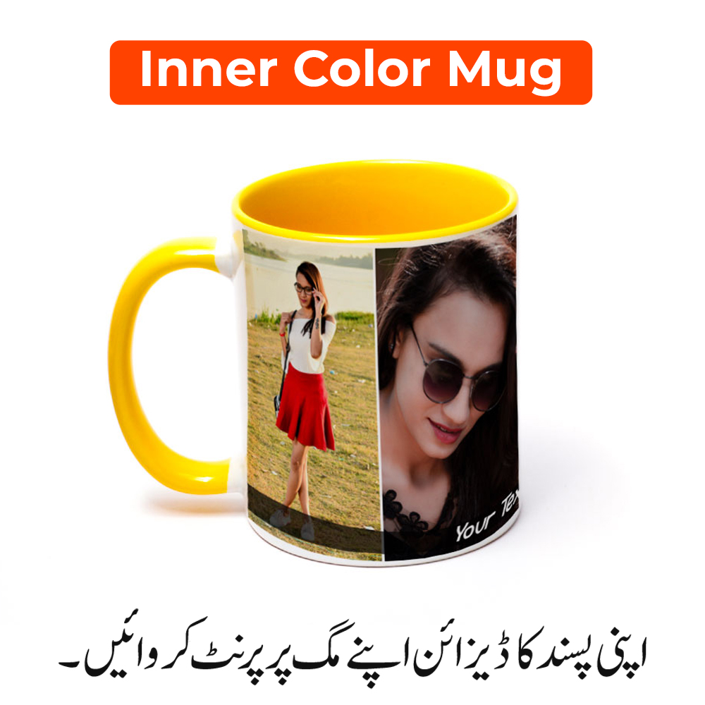Two tone inner color ceramic mug with red interior and custom print