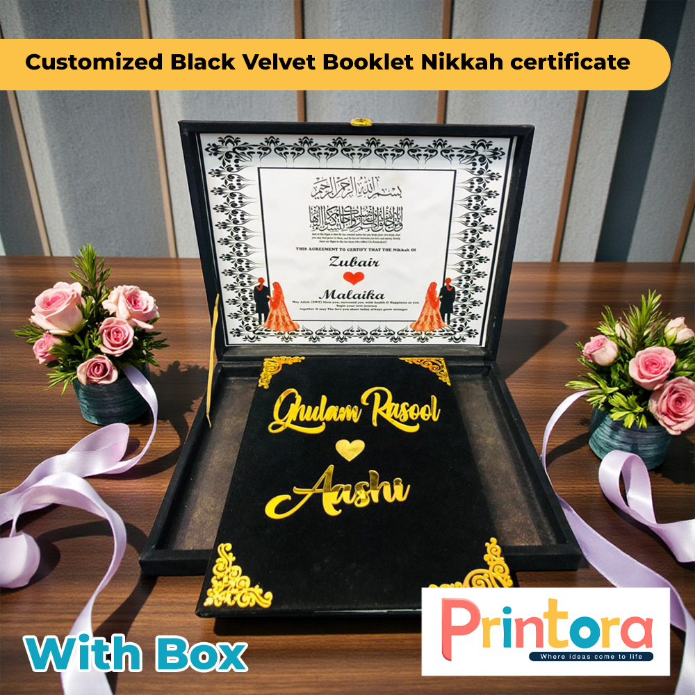 Black Velvet Nikkah Certificate Booklet with Box