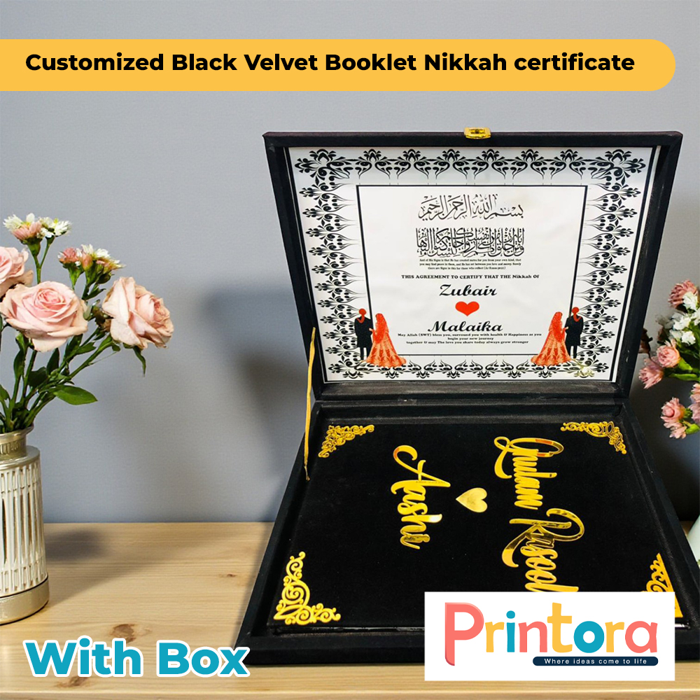 Black Velvet Nikkah Certificate Booklet with Box