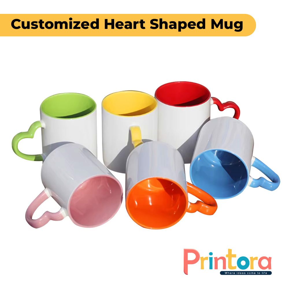 Customized heart shaped mug with red and white gradient and heart handle