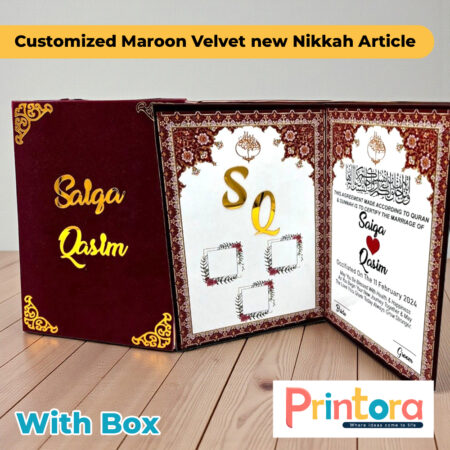 Maroon Velvet Nikkah Article with Box Premium Wedding Set