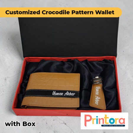 Crocodile Wallet and Keychain Name Printing Personalized Gift Set for Men