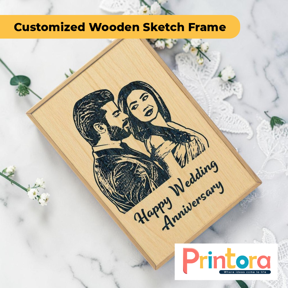 Customized Wooden Sketch Frame with Personalized Photo Artwork