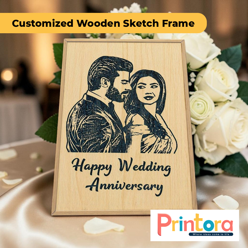 Customized Wooden Sketch Frame with Personalized Photo Artwork