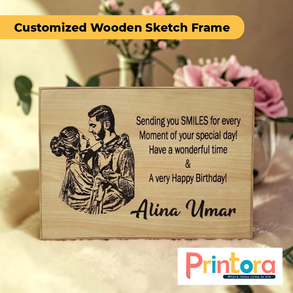 Customized Wooden Sketch Frame with Personalized Photo Artwork