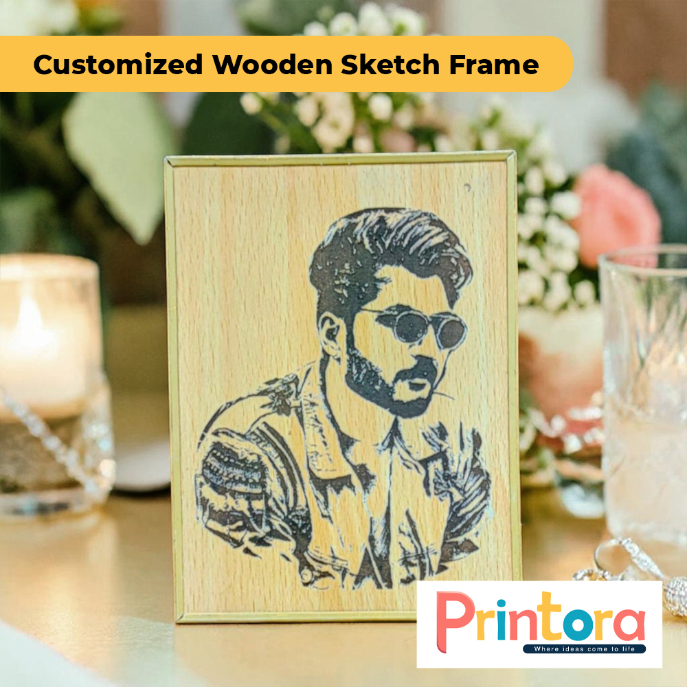 Customized Wooden Sketch Frame with Personalized Photo Artwork