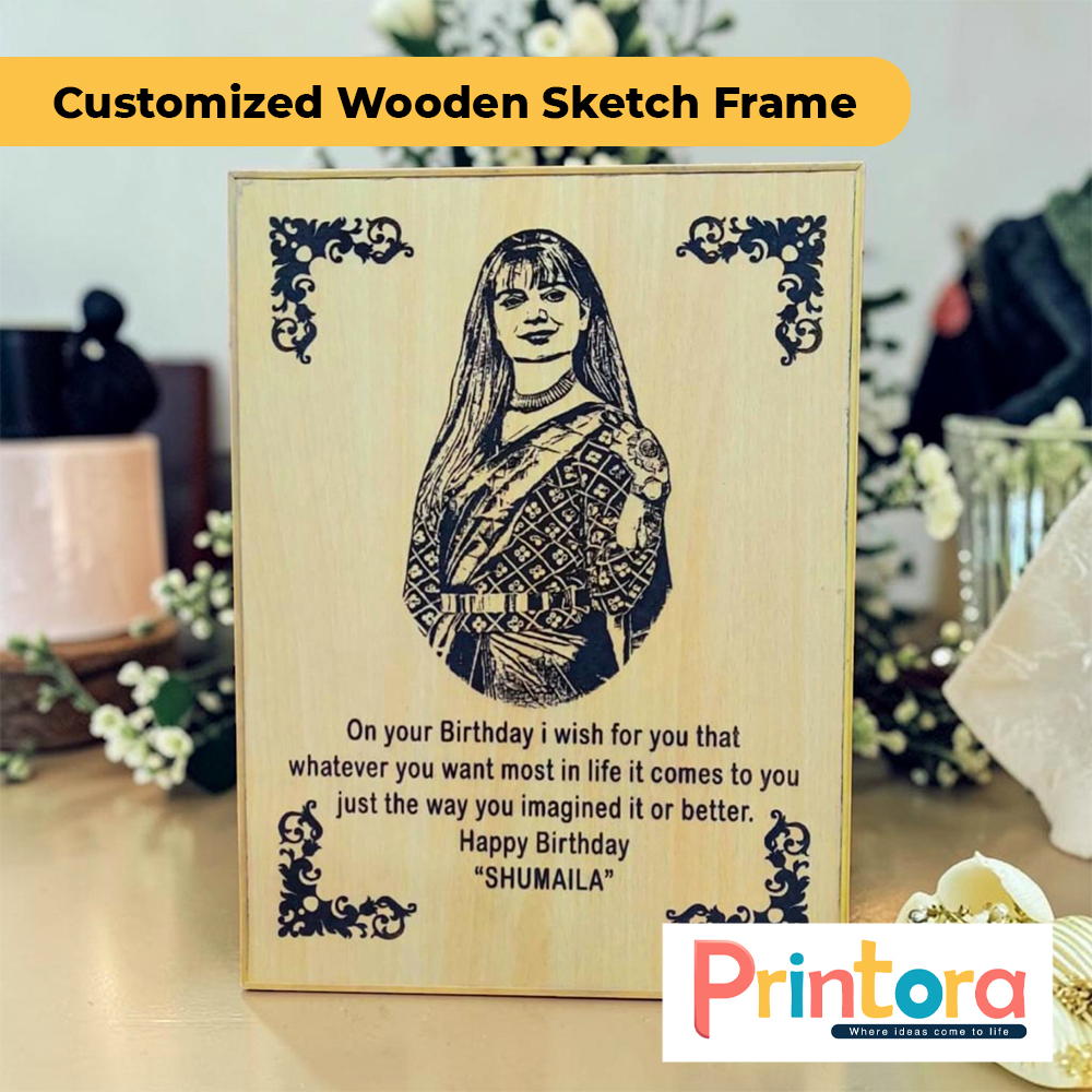 Customized Wooden Sketch Frame with Personalized Photo Artwork