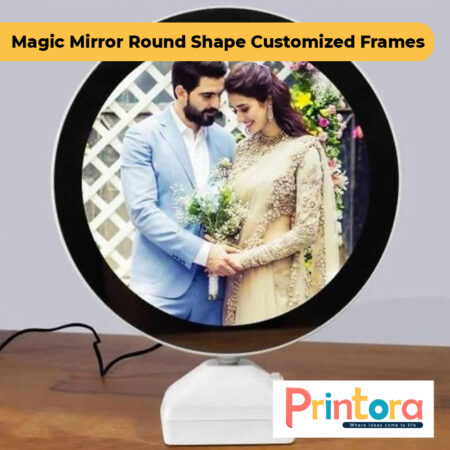 Round Mirror Customized Frame with Personalized LED Photo Display Gift