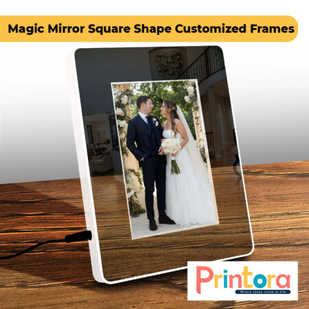 Square Shaped Magic Mirror Customized Frame with Personalized LED Photo Glow