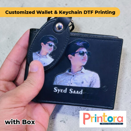 Wallet and Keychain DTF Printing Black and Mustard Personalized Gift Set