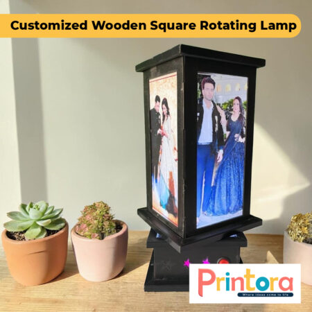 Wooden Square Rotating Lamp with Personalized LED Rotating Photo Display