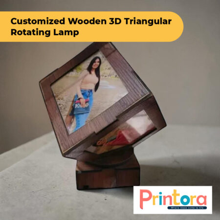 Wooden Triangular Rotating Lamp with Personalized LED Rotating Photo Display