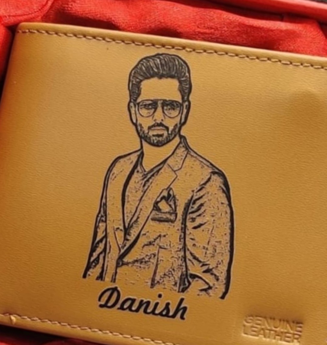 Long Wallet Sketch Printing Mustard Color Customized for Men Personalized Wallet